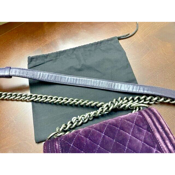 CHANEL LE BOY Purple Silver Chain Small Velvet Lambskin Shoulder Bag Crossbody - Picture 10 of 16